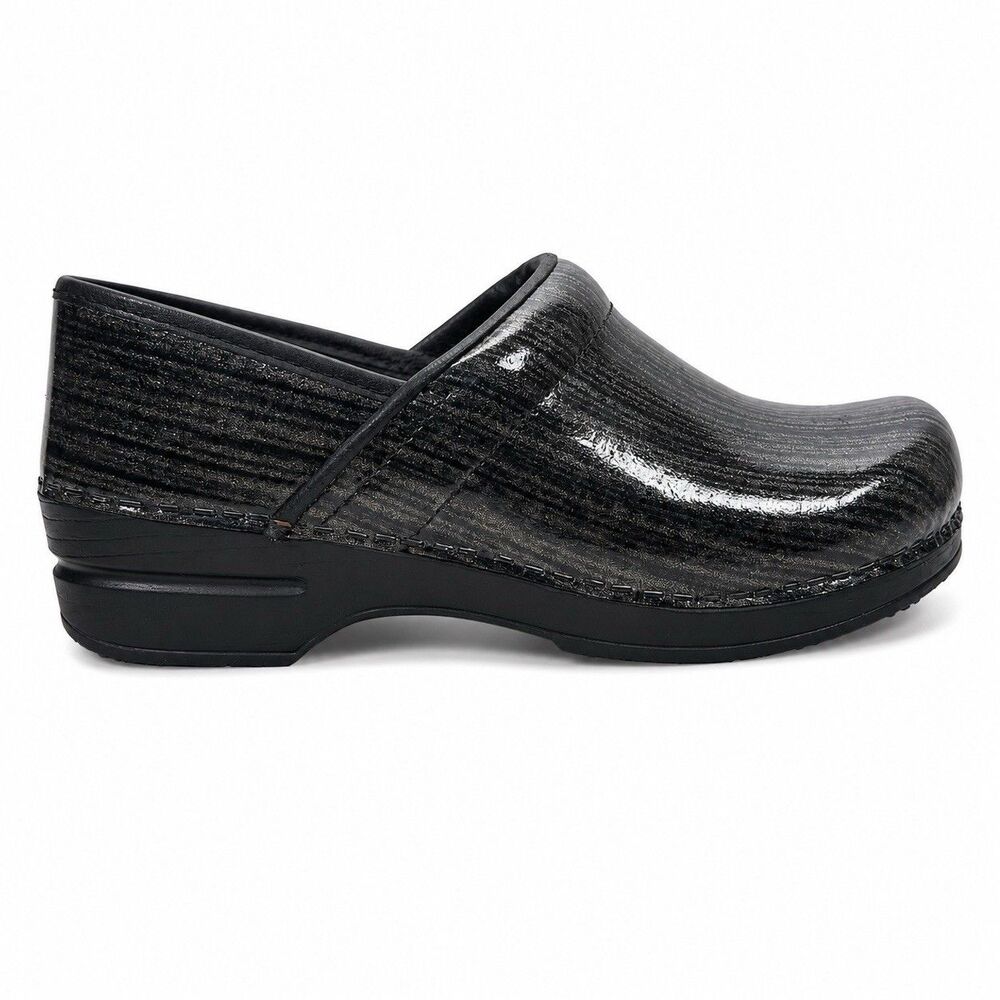 Sanita Professional Slip On Clogs Size 38 Black Shiny Leather Comfort Work Shoes